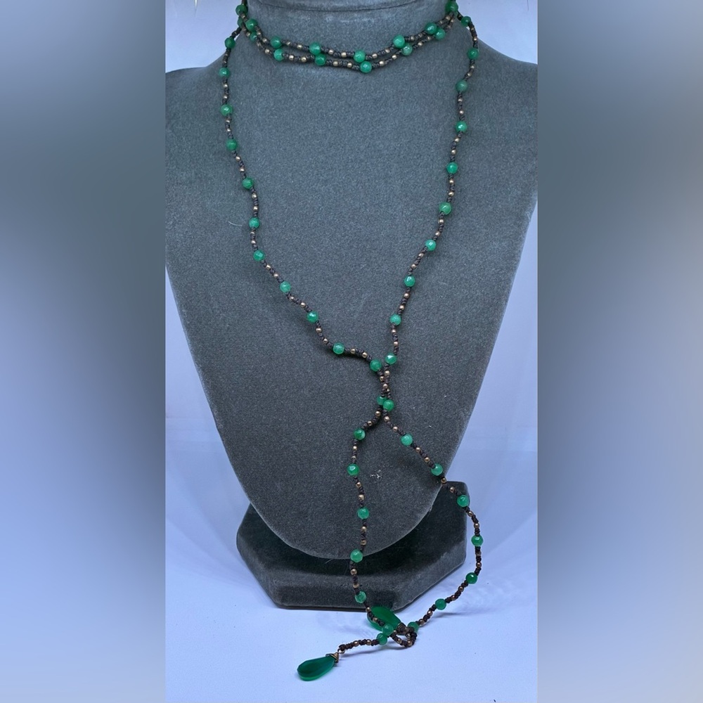Elegant Green Onyx Beaded Lariat Necklace